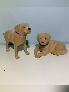 Set of 2 Barbie Doll or 11” Doll Yellow Labrador Retriever Pet Dog Figurine Toys
